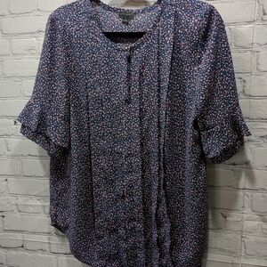 Ann Taylor Navy Blouse with Pink Speckles